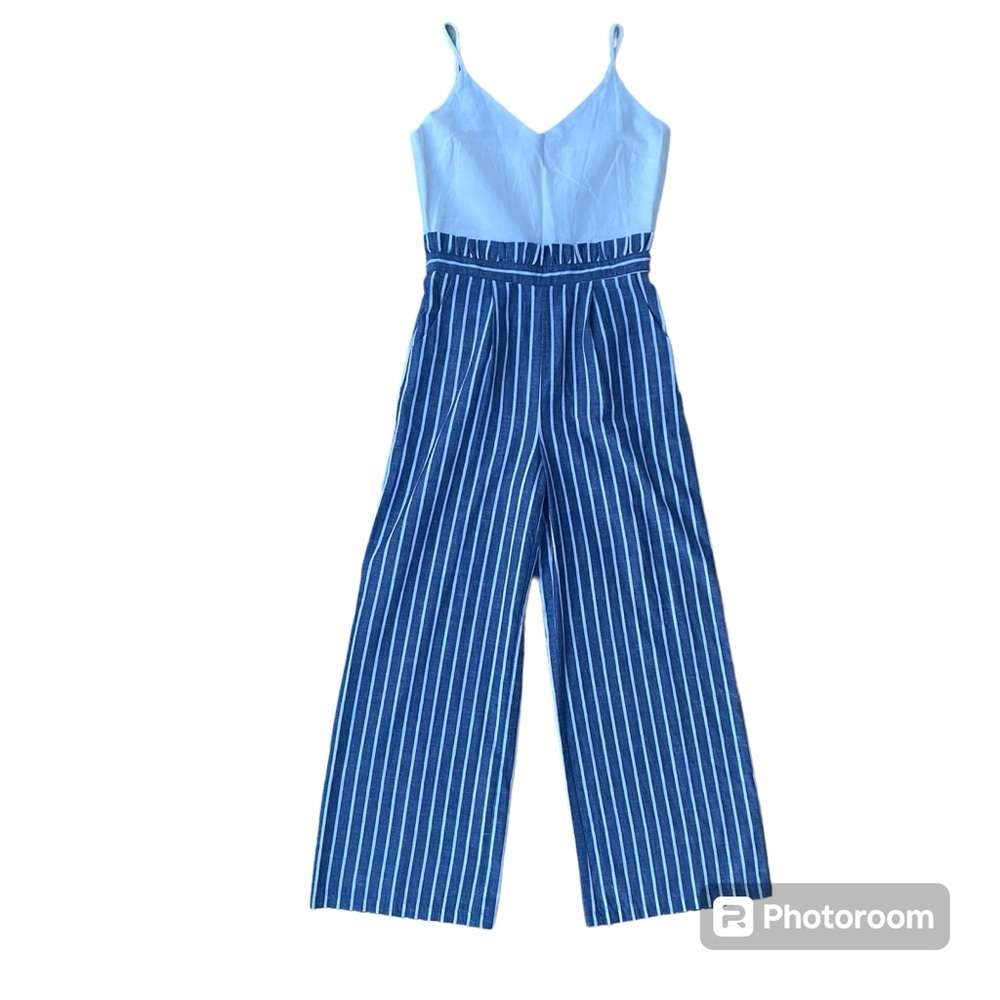 NWT Altar’d State Striped Pant Wide Leg Jumpsuit in Blue & White / Medium - Picture 1 of 12